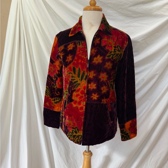 Chico's Jackets & Blazers - Chico's Velvet Silk Patchwork Zip Jacket size 1 ~ Medium